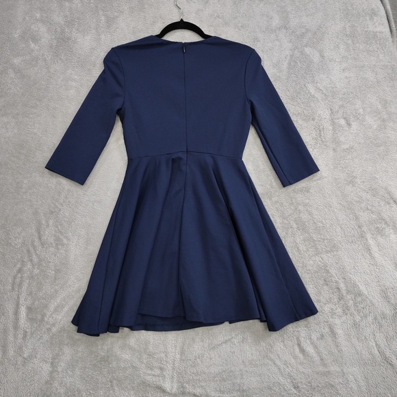 DVF Diane Von Furstenberg | Women's 2 Navy 3/4 Sleeve Ponte Skater Mini Dress - Picture 8 of 10